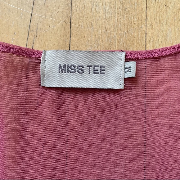 Y2K Fairy Miss Tee Rose Pink Mesh Surplice Floral Sequin Detail Flowy Top Medium - Picture 5 of 5